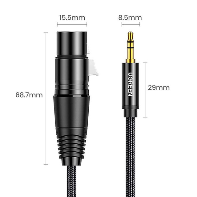 Аудіокабель AV182 UGREEN XLR гніздо на jack 3.5 male 2м чорний
