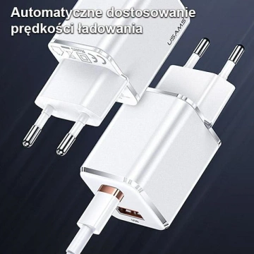 USAMS Nástěnná nabíječka 1xUSB-C 1xUSB T43 33W PD3.0 QC3.0 kabel U63 USB-C na bleskově černá/černá USKTZ01