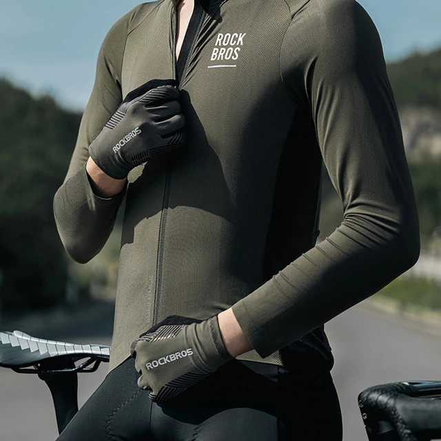 Rękawiczki Rowerowe Rockbros 3-Sezonowe XXL Zielone Dotykowe