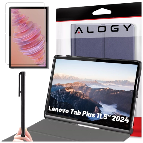 Sklenené puzdro pre Lenovo Tab Plus 11,5" 2024 TB351FU, puzdro Alogy Book Cover, puzdro na tablet, námornícka modrá, stylus zadarmo