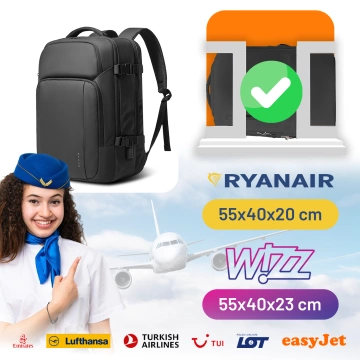 Bange voděodolný batoh na 15,6" notebook, městský cestovatel, 45x30x16 cm, do práce, do letadla, pánské, dámské, s USB portem Černá