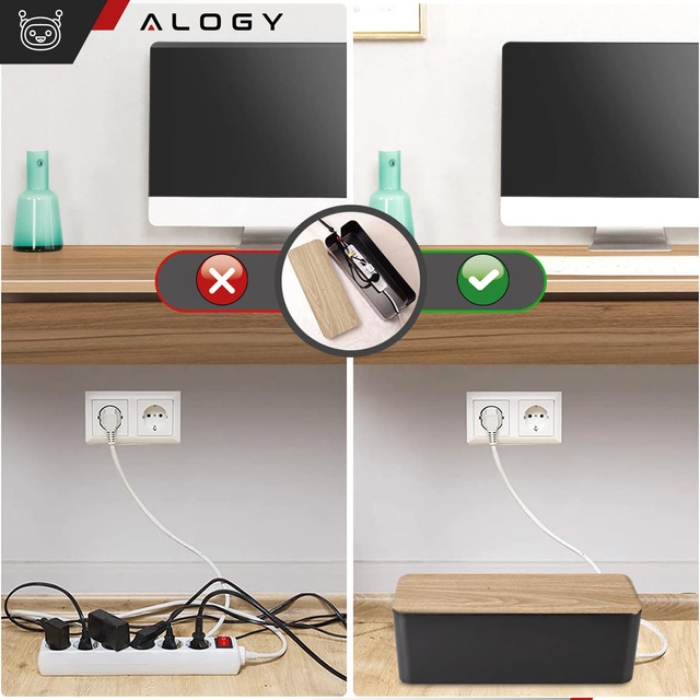 Organizér box na kabely lišty box M stůl podlaha Alogy BOX dřevo Černý