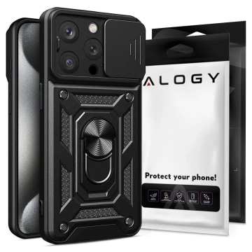 Чохол для Apple iPhone 16 Pro Max, броньований Slide Case Ring, корпус, захист камери, Camshield Alogy, чорний