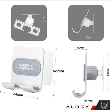 2x Nástěnný držák na telefon tablet 4-12" závěsný háček hliníkový háček na nástěnné zrcadlo Alogy Silver