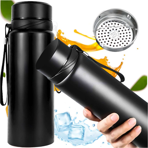 Thermos bottle thermal bottle 1l for coffee yerba mate tea with infuser strainer large Alogy steel black