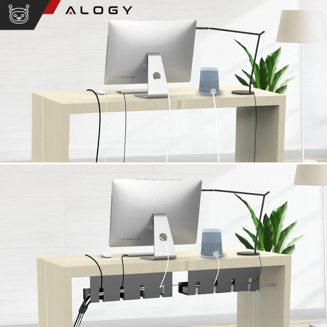 Organizér na káble pod dosku stola, polica na káble, káblové lišty, stolová doska, hliníkový držiak na stôl Alogy 40cm Čierna