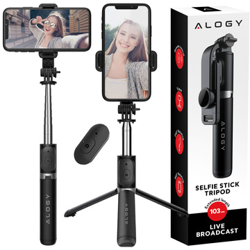 Alogy Selfie Stick držiak na telefón s fotostatívom Statív 103 cm Bluetooth diaľkové ovládanie čierny