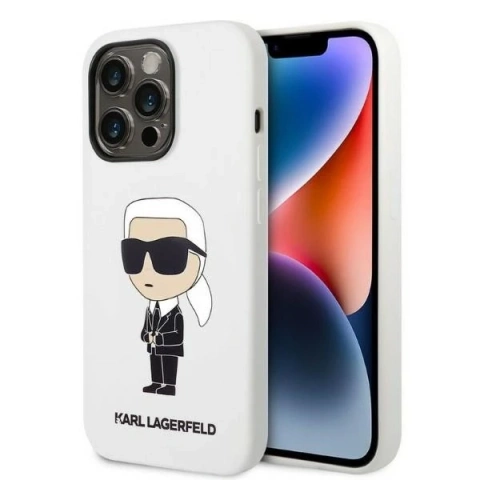 Handyschutzhülle Karl Lagerfeld KLHCP14LSNIKBCH für Apple iPhone 14 Pro 6.1" Hardcase weiß/weiß Silikon Ikonik