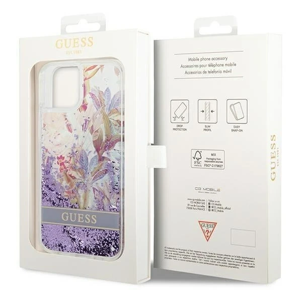 Etui Guess GUHCP14MLFLSU do Apple iPhone 14 Plus 6,7" fioletowy/fialové pevné pouzdro Flower Liquid Glitter