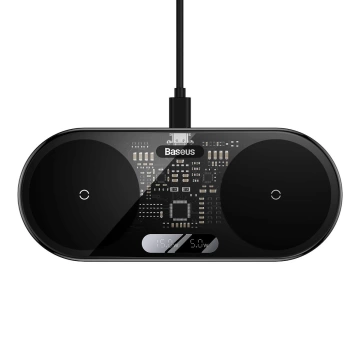 Baseus Digital LED Display duálna bezdrôtová nabíjačka s digitálnym displejom 20W čierna (WXSX010101)