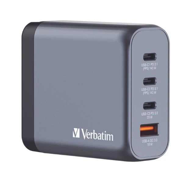 Verbatim GaN 240W nástenná nabíjačka 3xUSB-C/USB-A šedý adaptér
