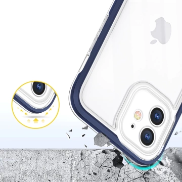 Průhledné pouzdro 3v1 pro iPhone 12 s modrým rámečkem, gelový kryt