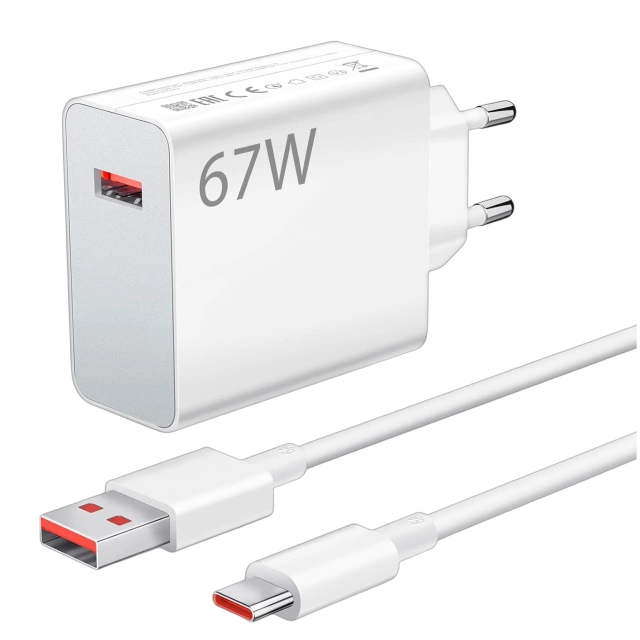 Originálna nástenná nabíjačka Xiaomi MDY-14-EW 67W rýchle nabíjanie QC 3.0 USB-USB-C 6A kábel biely