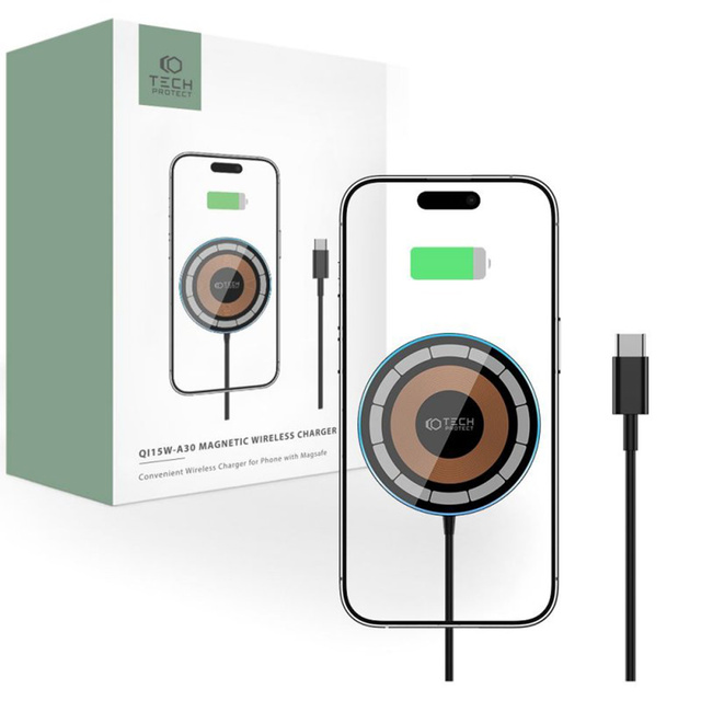 TECH-PROTECT QI15W-A30 MAGNETISCHES MAGSAFE KABELLOSES LADEGERÄT SCHWARZ