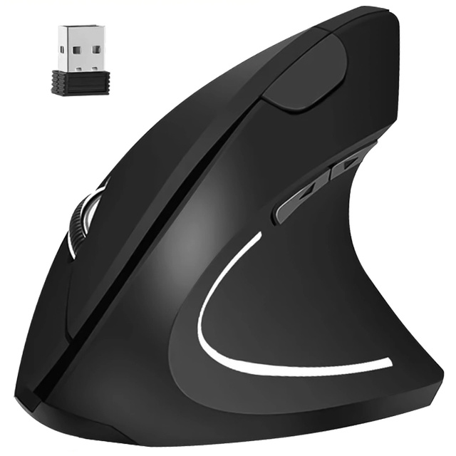 Wireless vertical gaming mouse vertical ergonomic for laptop PC right-handed silent Black