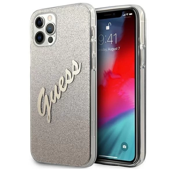 Guess GUHCP12LPCUGLSGO iPhone 12 Pro Max 6,7" zlatý/zlatý pevný obal Glitter Gradient Script