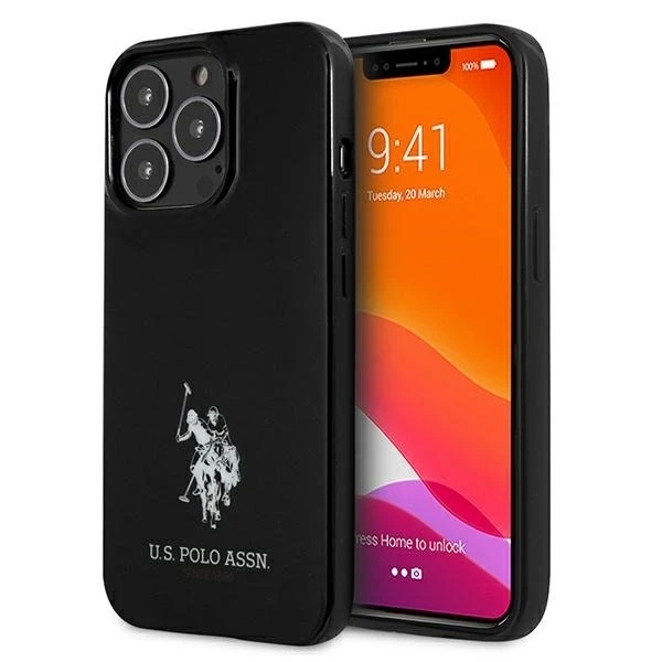 Pouzdro na telefon US Polo Horses Logo iPhone 13 Pro Max 6,7". černá/černá
