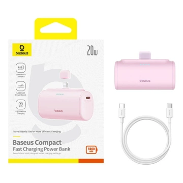 Baseus Compact IP Power Bank 5000mAh 20W Lightning USB-C ružová