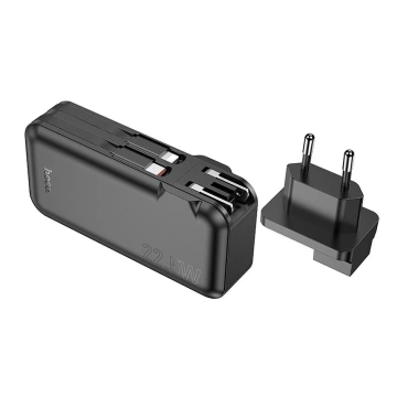 Powerbanka HOCO 10000mAh J126 čierna s EU/US zásuvkou a káblom Lightning typu C