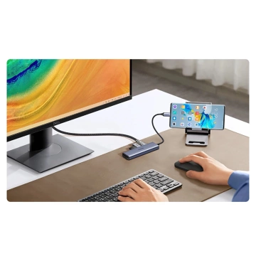 Концентратор 6 в 1 Ugreen CM511 USB-C HDMI 3xUSB-A SD TF 5 Гбіт/с 4K сірий