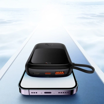 Powerbanka s rychlým nabíjením Baseus Qpow Digital Display 10000mAh 22,5W QC/PD/SCP/FCP s vestavěným USB-C kabelem černá