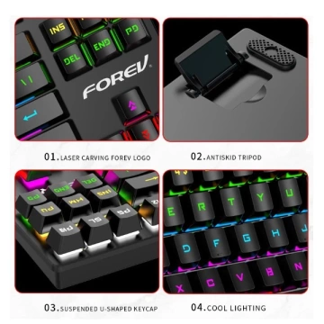 Forev Gaming FV-Q301 mechanische Tastatur mit Hintergrundbeleuchtung, grau