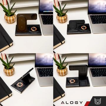 Mag Safe 3v1 Qi 18W bezdrátová indukční nabíječka pro iPhone, Apple Watch, stojánek nabíjecí stanice AirPods Alogy černá