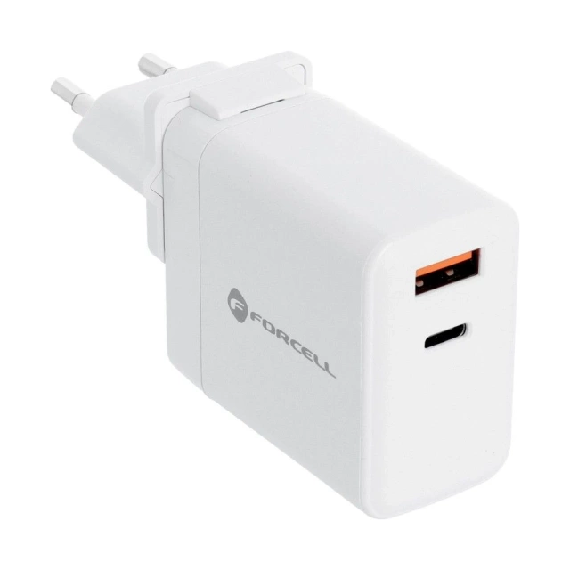 3in1 FORCELL F-ENERGY Type C USB A PD QC4.0 3A 45W Wall Charger with Interchangeable Plugs White