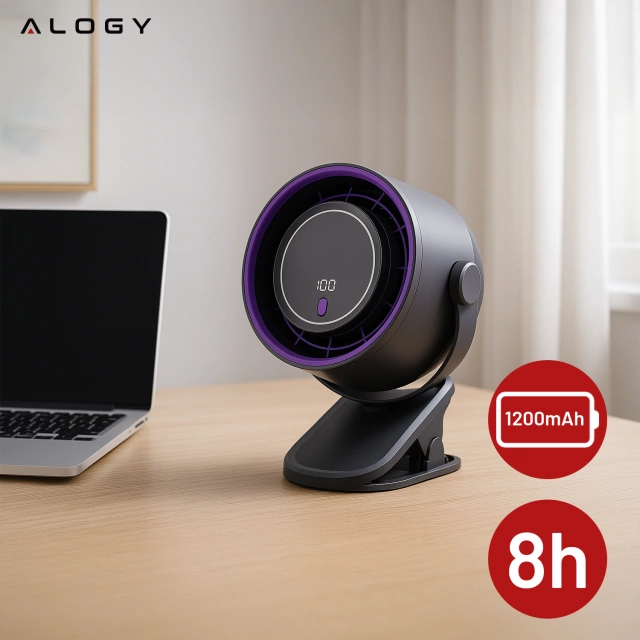 Fan Desk Fan Standing Small Circulator with Clip Cordless Handheld 500mAh USB-C Alogy White