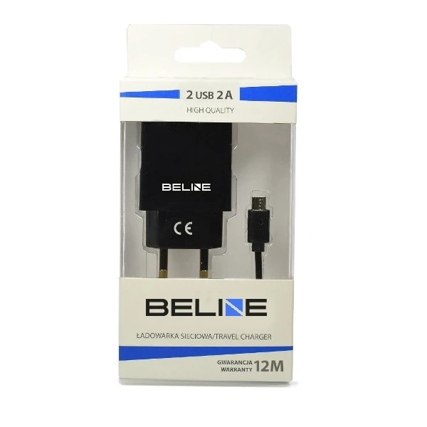 Настінний зарядний пристрій Beline 2x USB microUSB 2A чорний/чорний