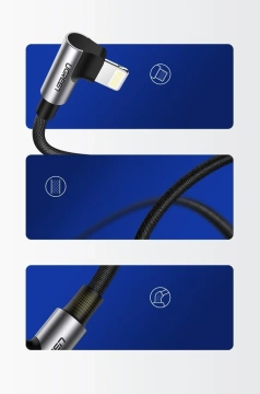 "UGREEN úhlový kabel USB - Lightning MFI 1m 2,4A černý (60521)"
