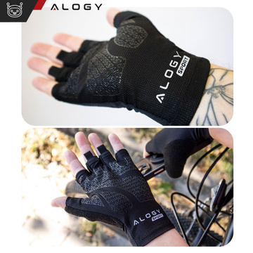Fahrradhandschuhe M kurz fingerlos Herren Damen Unisex Sport Fahrradhandschuhe für MTB Gravel Kross Alogy Black