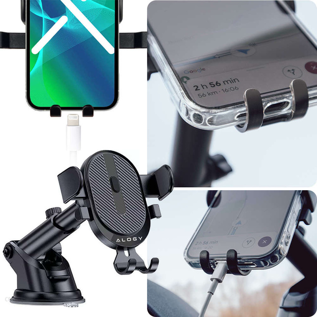 Alogy 2v1 držiak do auta pre 6,5" telefón gravitačný na čelné sklo, palubnú dosku, mriežku Easy One Touch Organizer