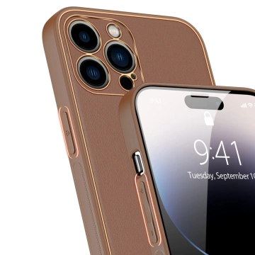 Dux Ducis Yolo case iPhone 14 Pro елегантний чохол з коричневого шкірозамінника