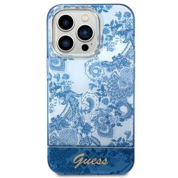 Etui Guess GUHCP14LHGPLHB do Apple iPhone 14 Pro 6,1" niebieski/modré pevné puzdro Porcelain Collection