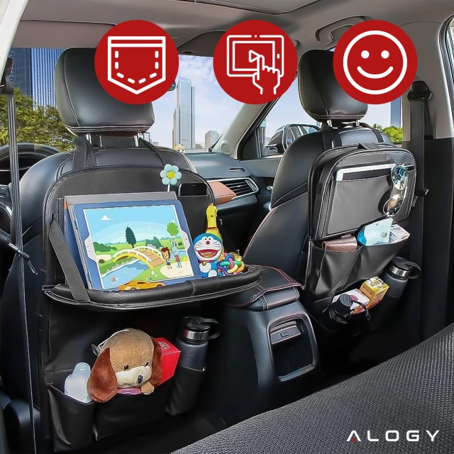 Organizér do auta, cestovní stolek, chránič autosedačky, zádová opěrka, sedák Alogy Black