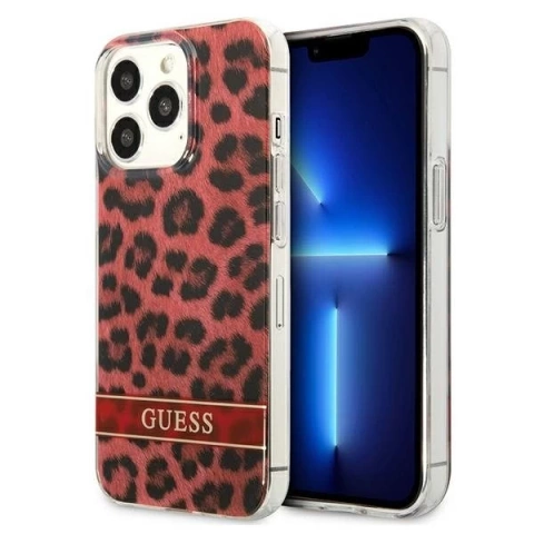 Guess GUHCP13LHSLEOR iPhone 13 Pro / 13 6,1" černý/červený pevný obal Leopard
