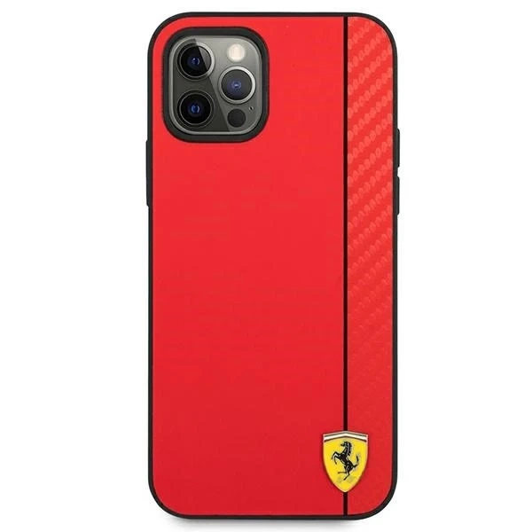 Puzdro Ferrari iPhone 12 Pro Max 6,7" červeno/červené pevné puzdro On Track Carbon Stripe