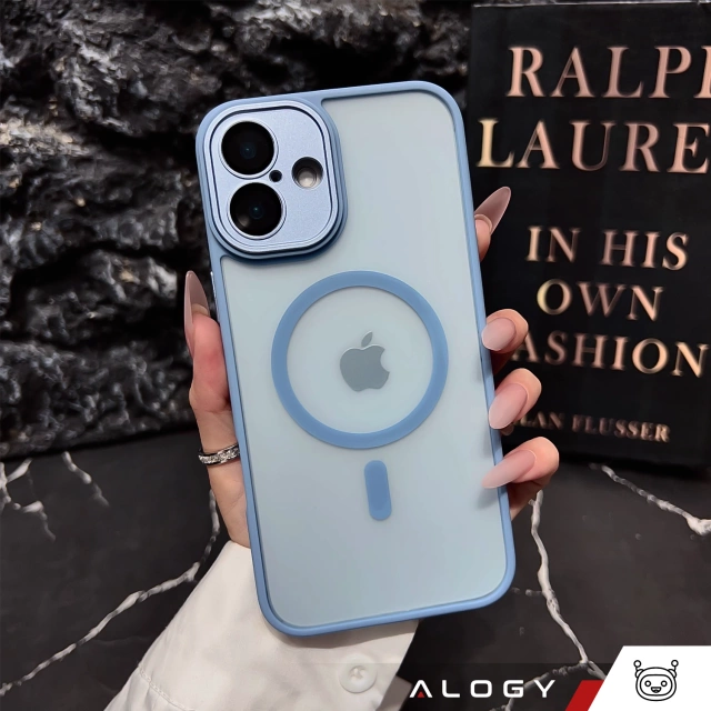 Набір гібридних чохлів 3 в 1, 2 шт., загартоване скло для Apple iPhone 16, захисний чохол Hybrid MagSafe із захистом об'єктива, чохол для телефону Alogy, 3 в 1, небесно-блакитний