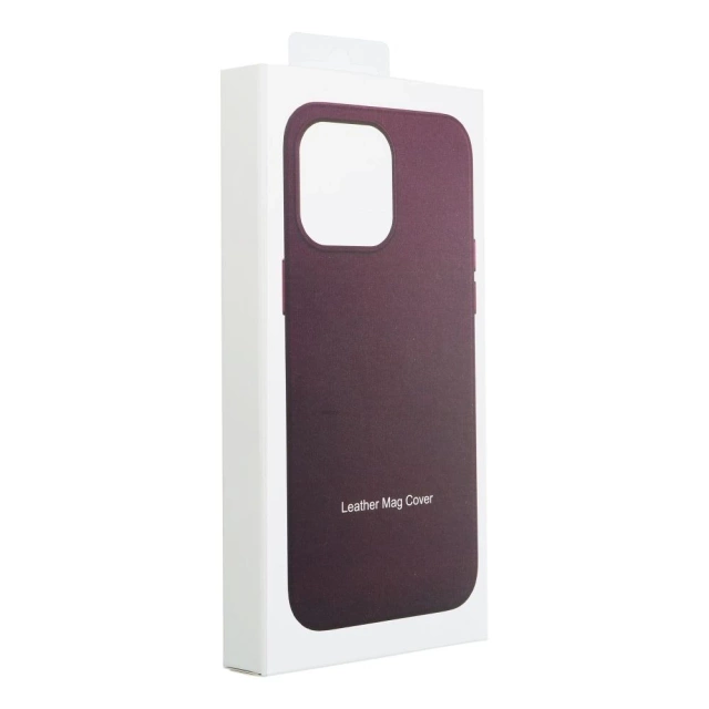 Leather Mag Cover case compatible with MagSafe for Apple iPhone 15 Plus dark purple