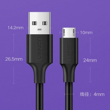 Uzelený kabel USB – micro USB 2.4 A 480 Mb/s 1,5 m černý (US289 60137)
