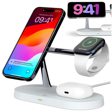 Індукційний зарядний пристрій Qi MagSafe 3in1 для iPhone / AirPods / Watch White