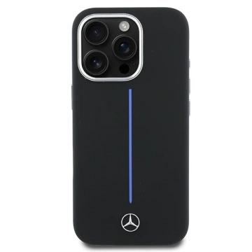 Чохол Mercedes для iPhone 16 Pro Max 6.9" Hardcase Silicone Blue Stripe MagSafe Black