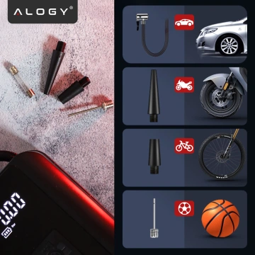 Electric Bicycle Pump for Bicycle Cordless Car Air Compressor Portable with Flashlight 150 PSI Alogy Black