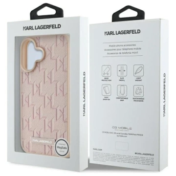 Puzdro Karl Lagerfeld pre iPhone 16 6,1" Pink Magsafe Hardcase Hot Stamp