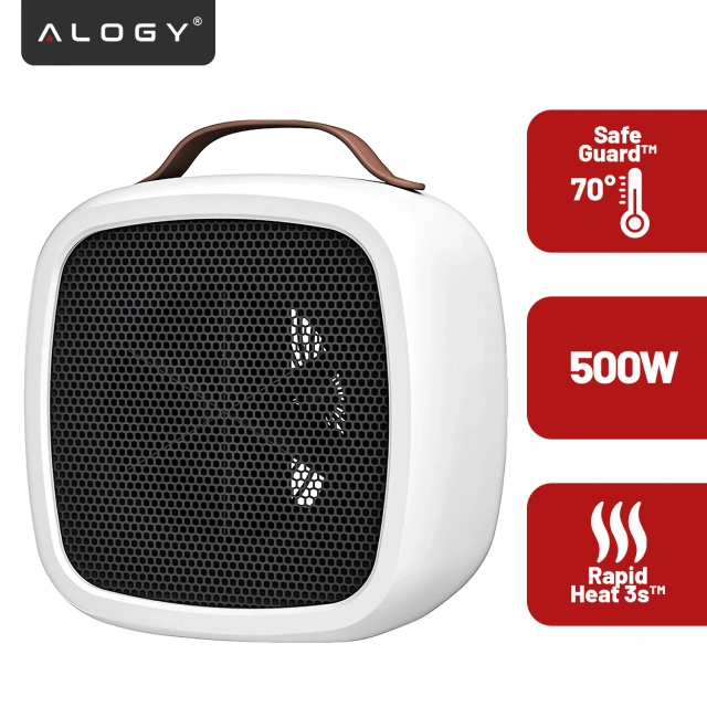 Grzejnik elektryczny farelka termowentylator mini 500W nagrzewnica ogrzewacz biurkowy do kontaktu Alogy biały
