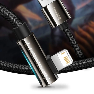 Baseus Legendary кутовий нейлоновий кабель USB - Lightning для гравців 2.4A 1м чорний (CALCS-01)