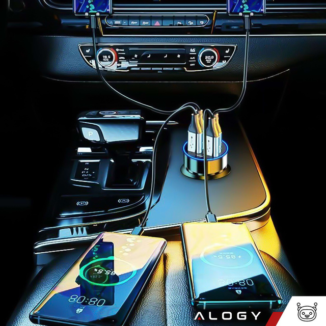 Nabíječka do auta 4x USB QC 3.0 USB C PD 20W LED rychlá výkonná 250W pro telefon Alogy Car černá