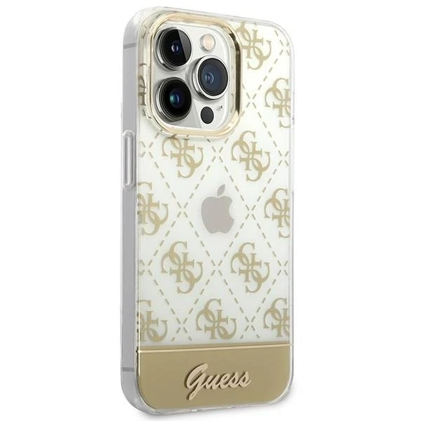 Etui Guess GUHCP14LHG4MHG do Apple iPhone 14 Pro 6,1" zlatý/zlatý pevný obal 4G Pattern Script