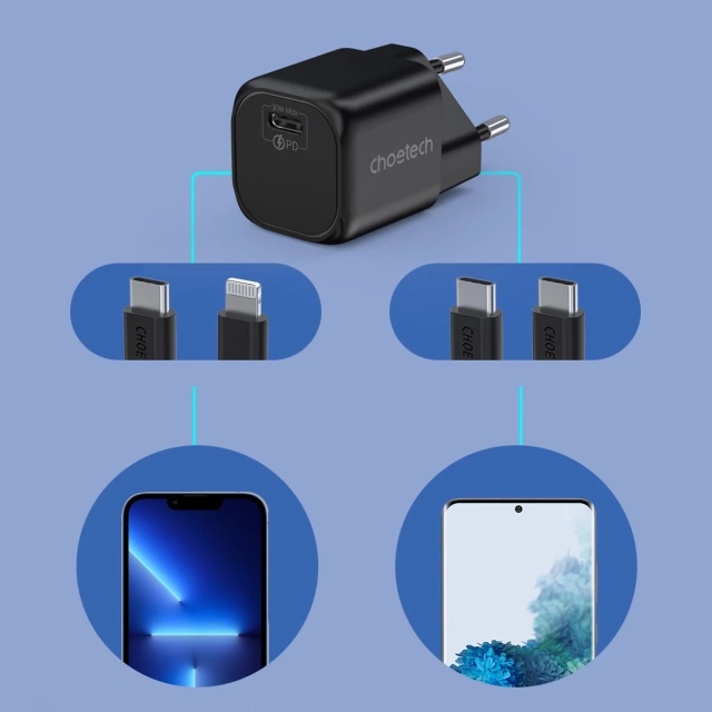 Choetech wall charger GaN USB Type C PD 30W black (PD5007)